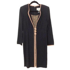 Julian Taylor Vintage Career Dress Black & Animal Print Size 8